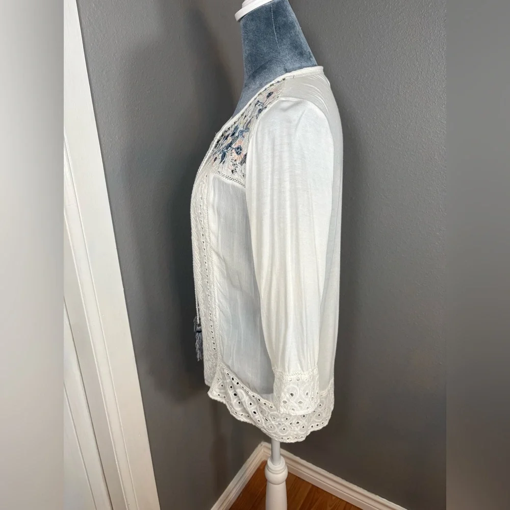 Knox Rose Boho White Peasant Embroidered Blouse Size M - Picture 6 of 11